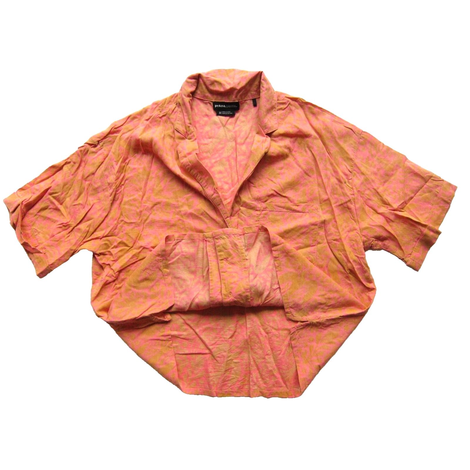 Prana VINTAGE PrAna 100% Rayon Pink Brown Floral Button Up Short Sleeve Crop Blouse Medium Size M / US 6-8 / IT 42-44 - 5 Thumbnail