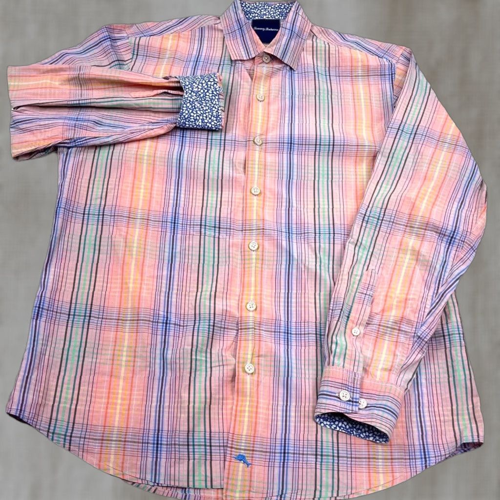 Tommy Bahama Tommy Bahama Shirt Men Medium Pink Plaid Button-Up Casual Beach Classic Size 40R - 1 Thumbnail