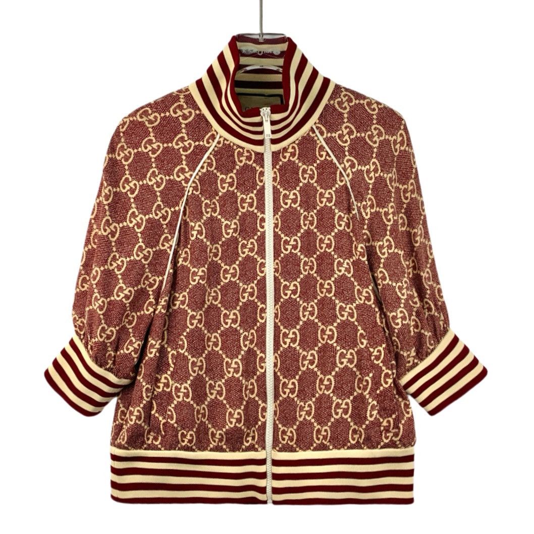 Gucci Gucci striped logo full-printed mulberry silk jacket Size M / US 6-8 / IT 42-44 - 1 Thumbnail
