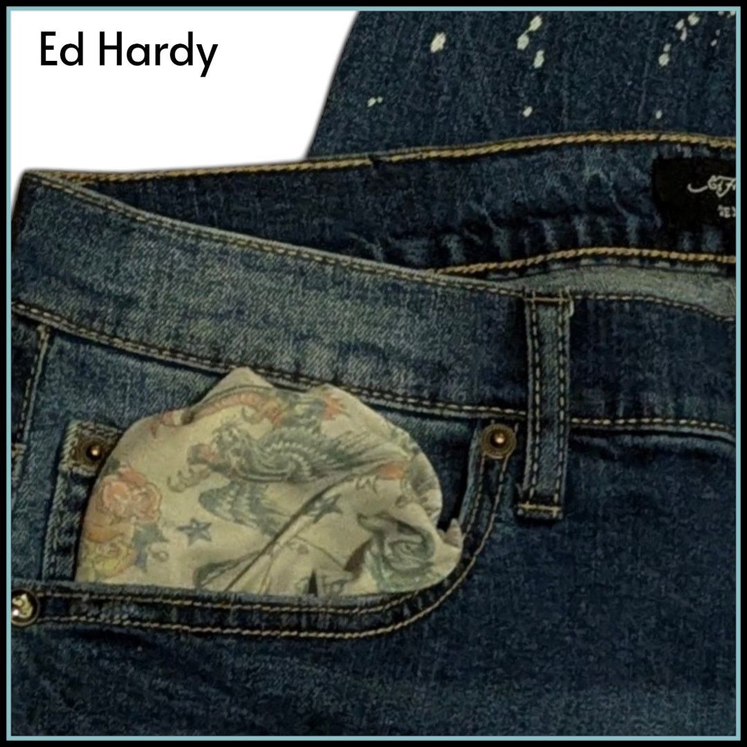Ed Hardy ED HARDY "Roaring Tiger" Splatter Jeans Slim Taper Men's 32 Size US 32 / EU 48 - 11 Thumbnail