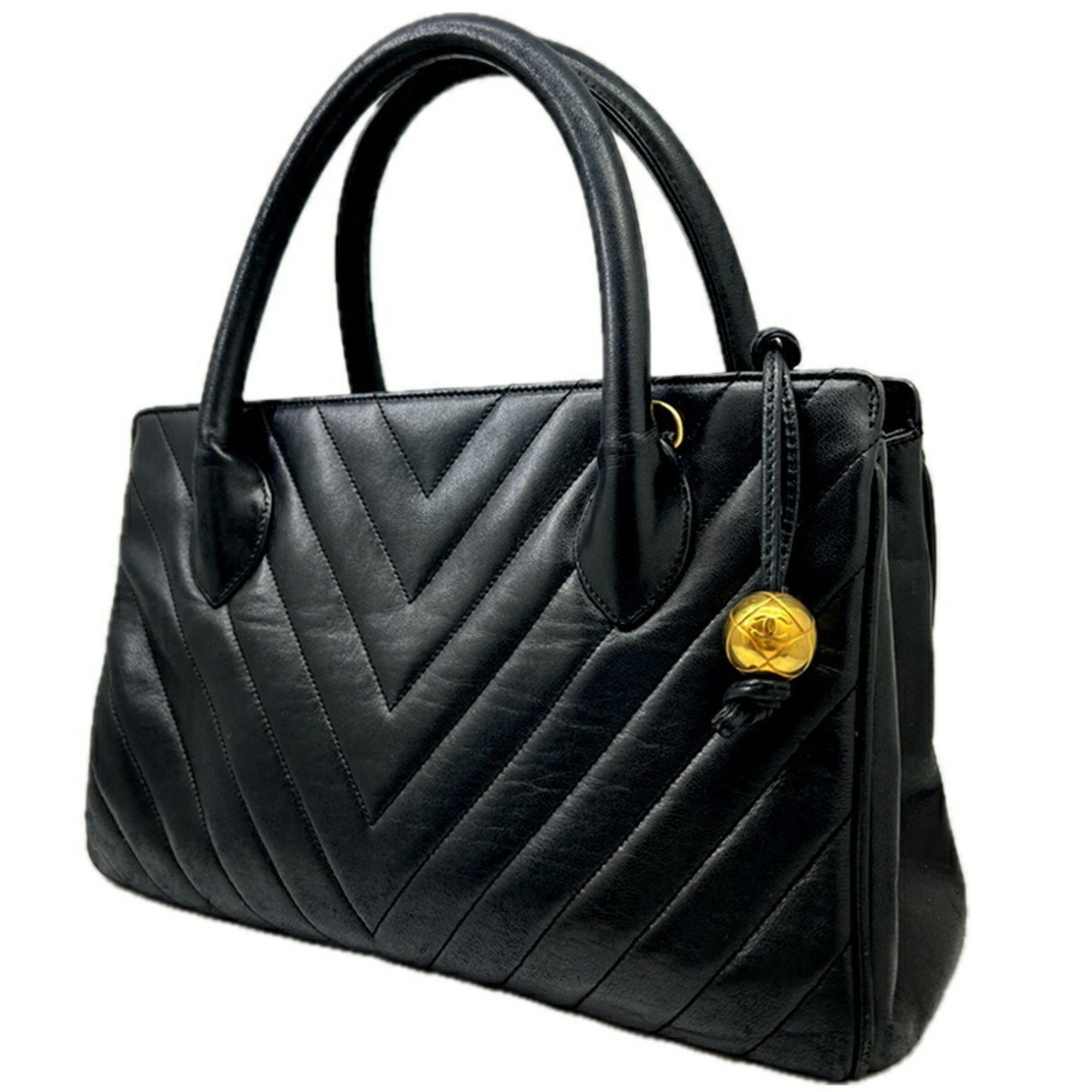 image of Chanel Handbag V-Stitch Bag Leather Ladies Black, Women's