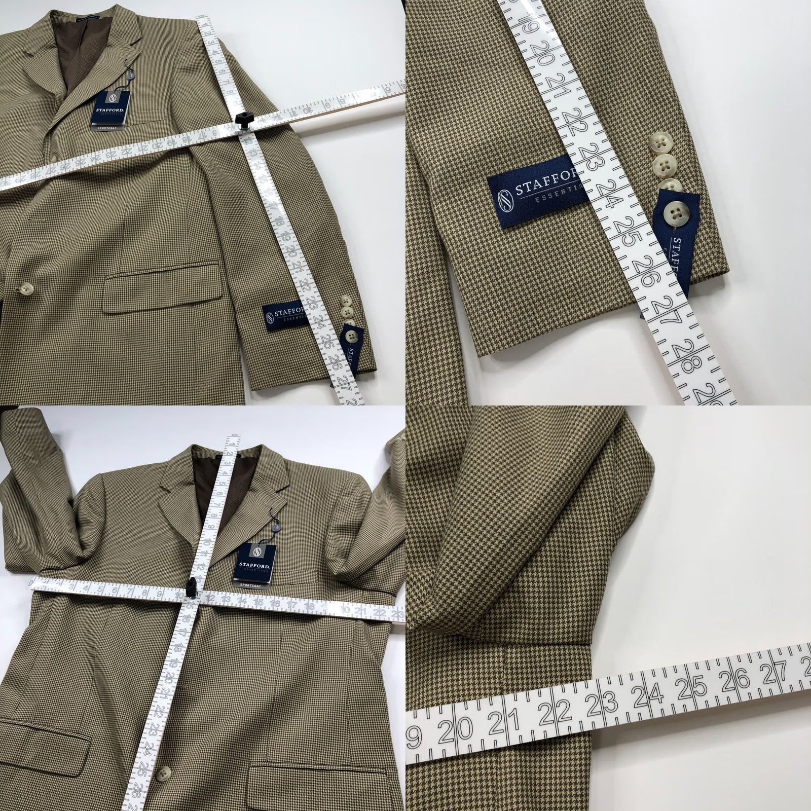 Stafford Stafford Essentials NEW 44 Long Blazer Sport Coat Jacket Houndstooth Brown Beige Men Size 44R - 8 Thumbnail