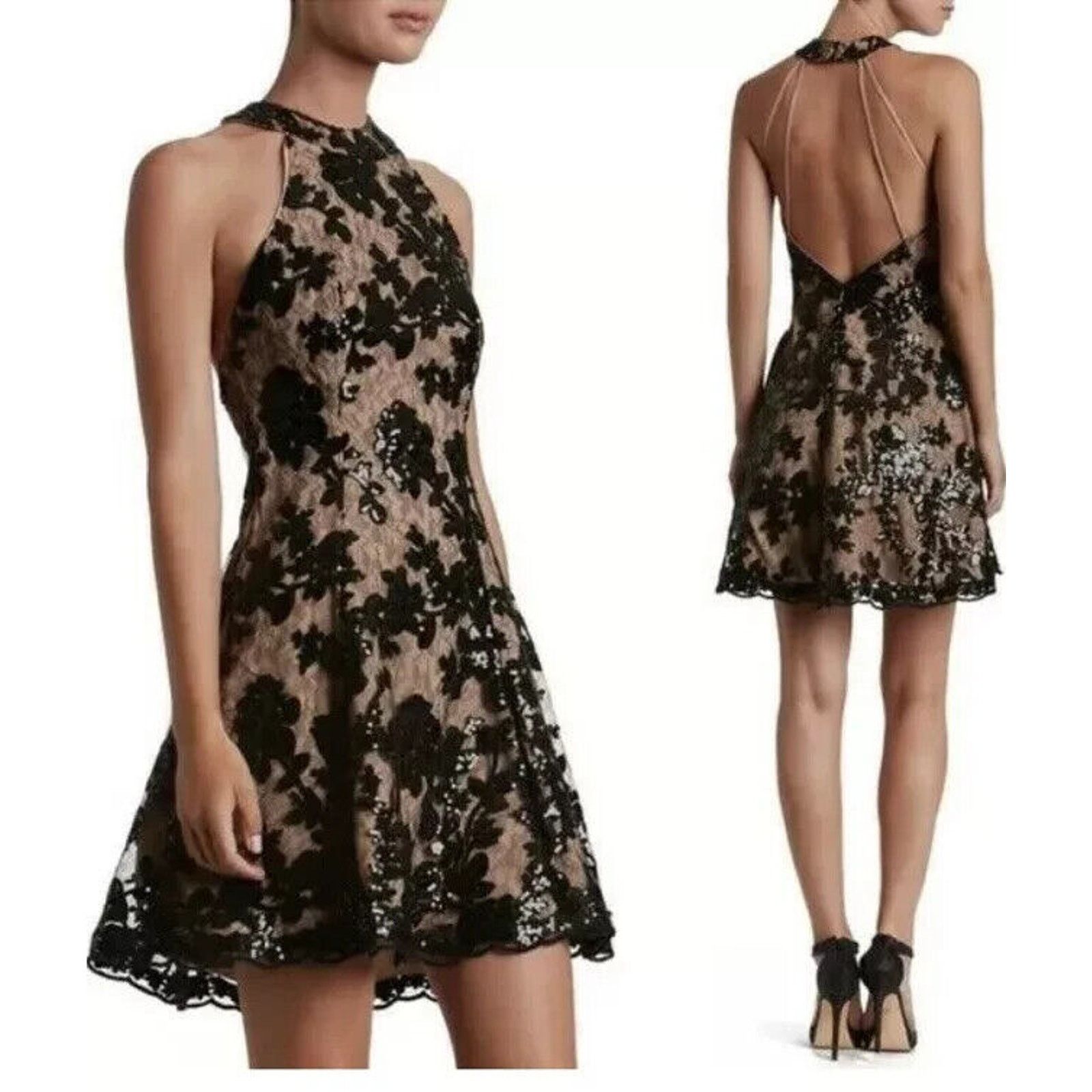 Dress the Population Dress the Population Abbie Black Sequin Lace Mini Dress L Size L / US 10 / IT 46 - 1 Thumbnail