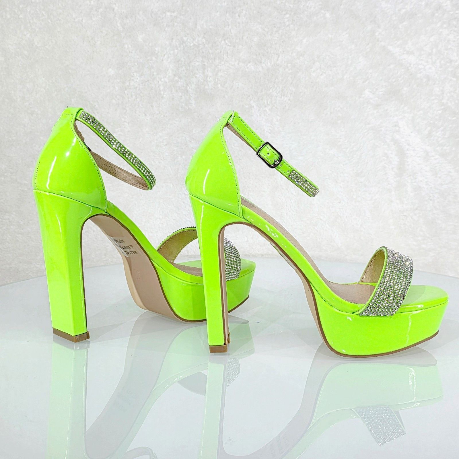 Other Neon Green Lime Platform 4.75" Heels Rhinestone Evening Part Size US 9 / IT 39 - 2 Thumbnail
