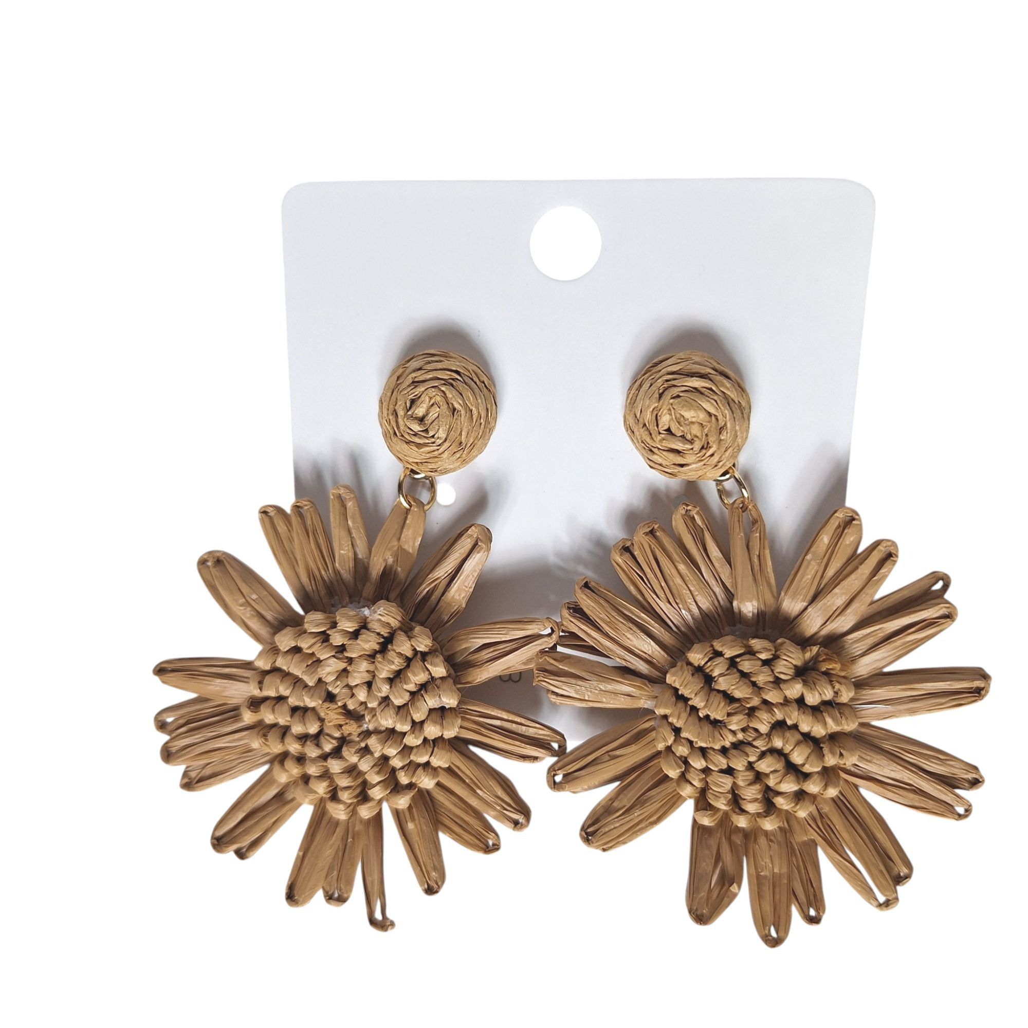 Other Raffia Sunflower Drop Earrings Tan 2.5” Coquette Boho Tropic Size ONE SIZE - 1 Thumbnail