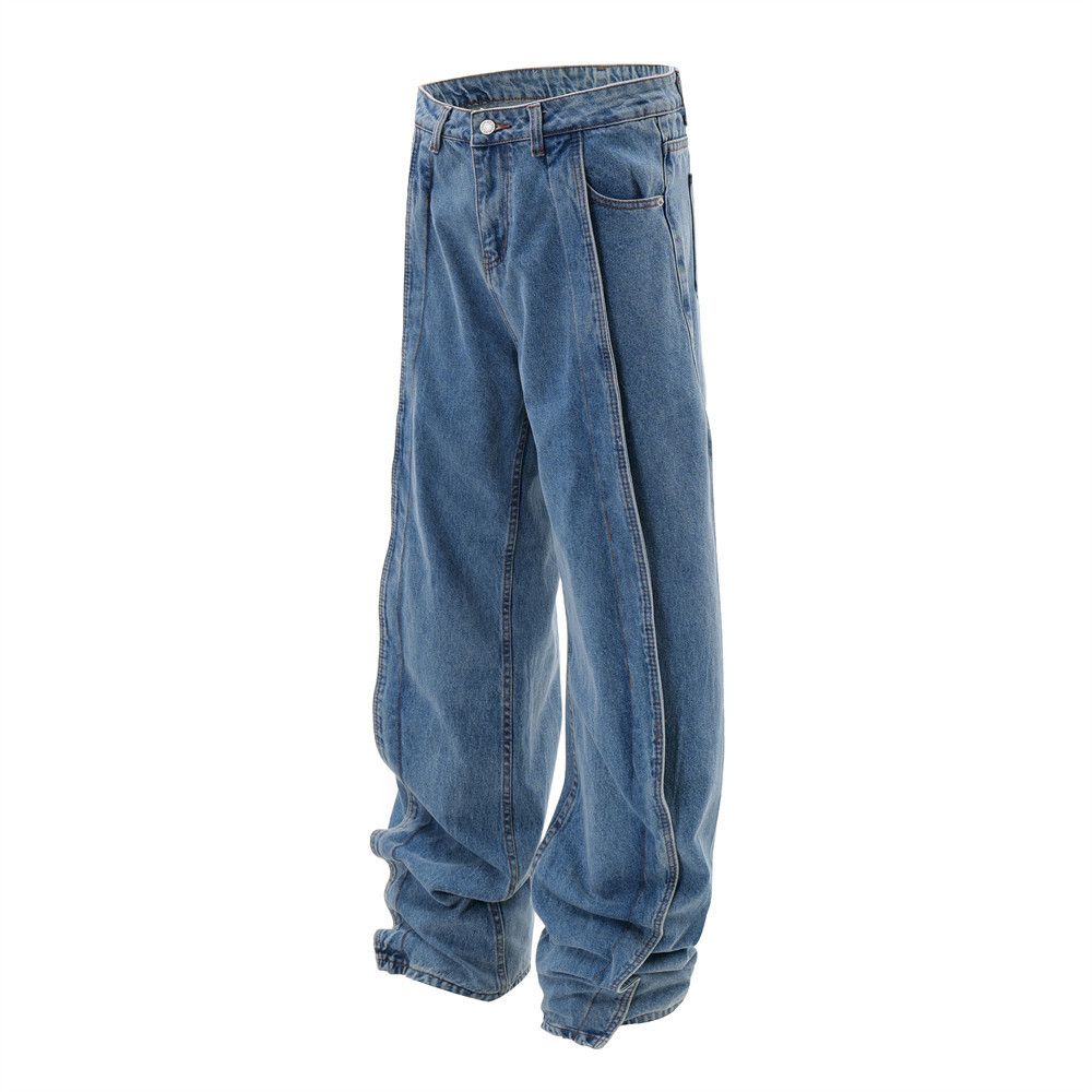 Japanese Brand × Jean American high street retro washed patchwork loose jeans Size US 34 / EU 50 - 2 Thumbnail