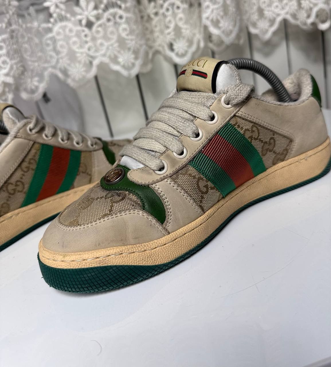 Gucci Gucci Screener Leather GG Canvas Double G Logo Sneakers Size US 5.5 / IT 35.5 - 18 Thumbnail