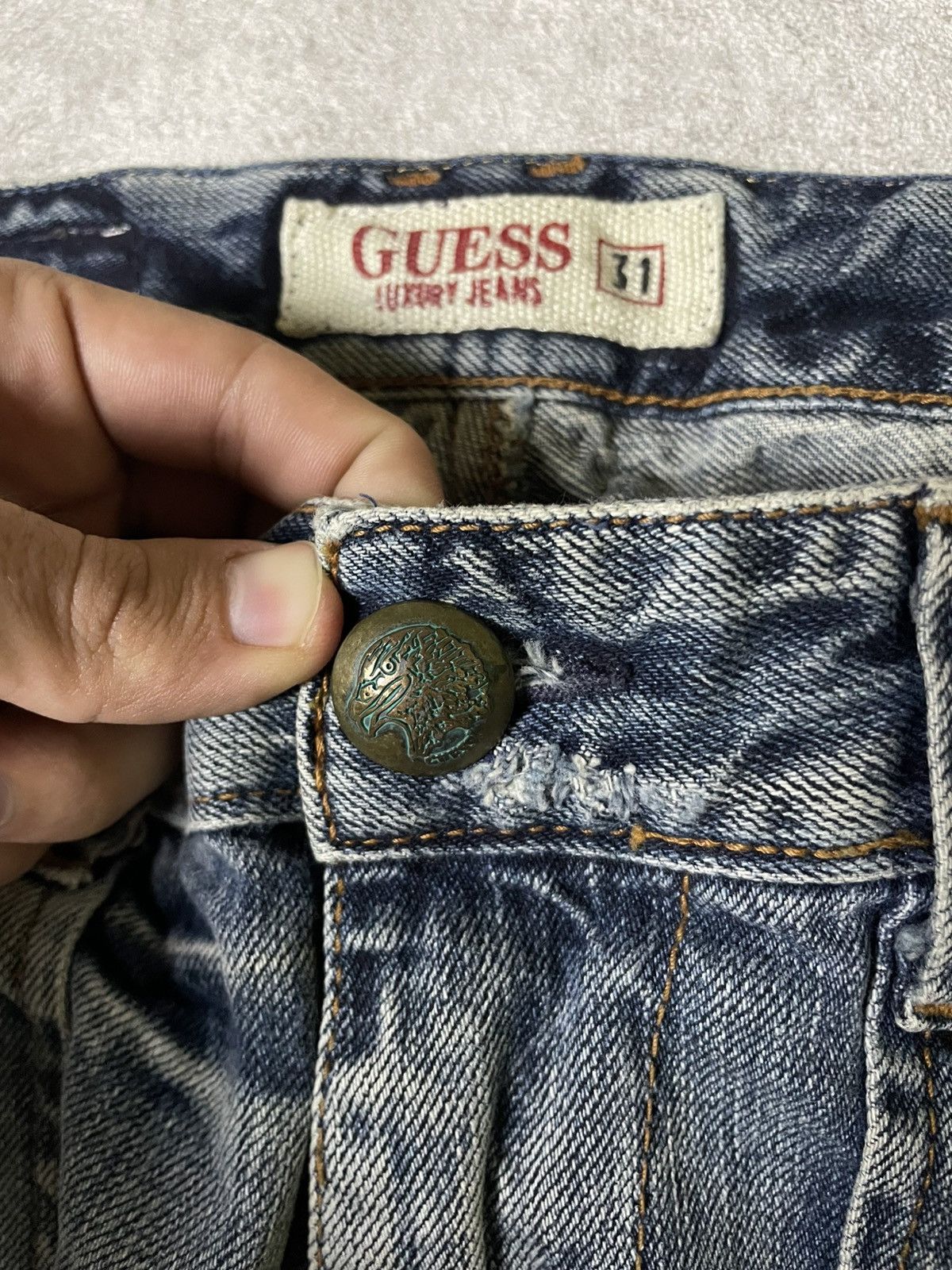 Guess IfSixWasNine Skull USA 99’ LGB Distressed LUXURU GUESS jeans Size US 31 - 9 Thumbnail