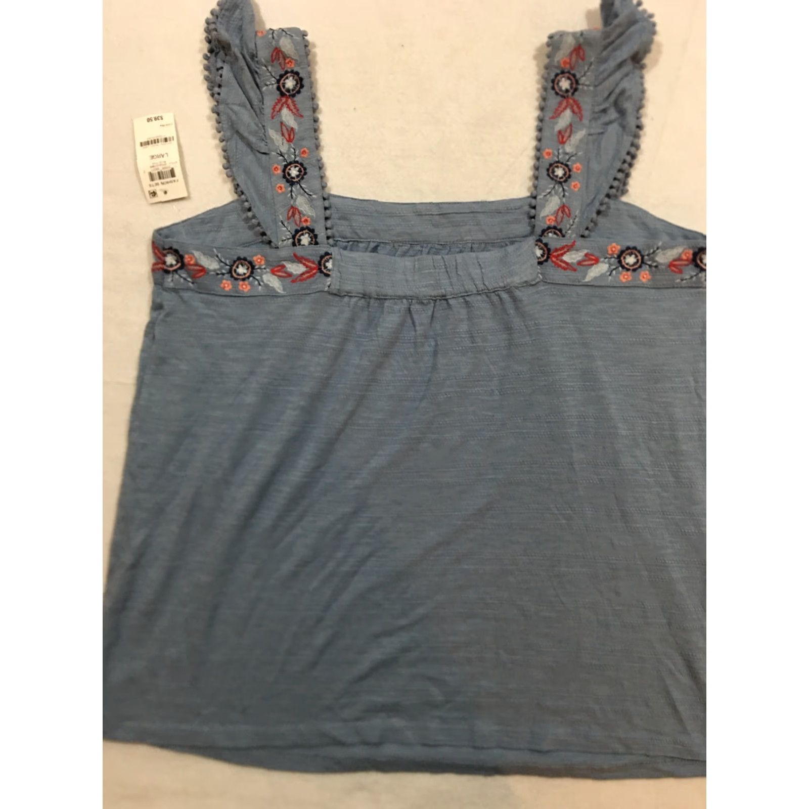 CO Style And Co Women's Tank Top Embroidered Sleeveless Camisole Blue L Regular Size L / US 10 / IT 46 - 6 Thumbnail