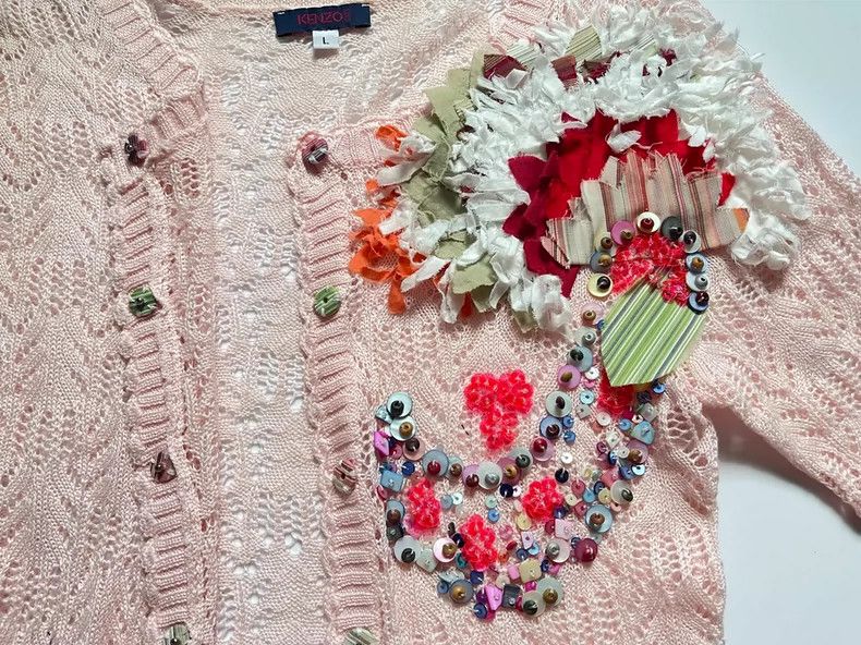 Kenzo KENZO Pink lace crochet sweater Size L / US 10 / IT 46 - 7 Thumbnail