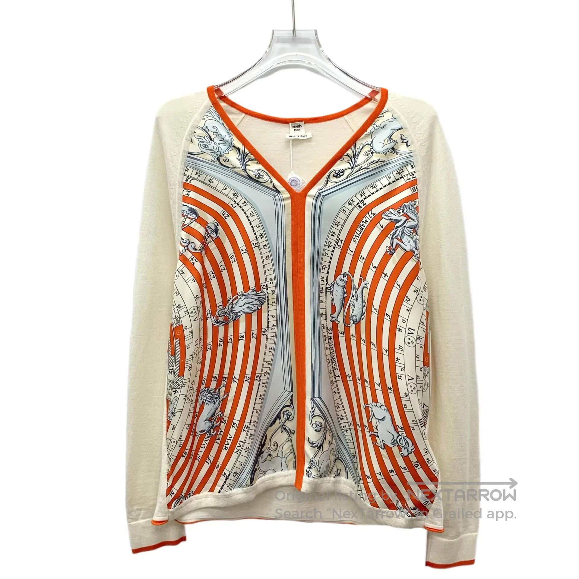 Hermes Hermes Multicolor Silk Compass Print Cashmere V-neck Long Size XS / US 0-2 / IT 36-38 - 1 Thumbnail