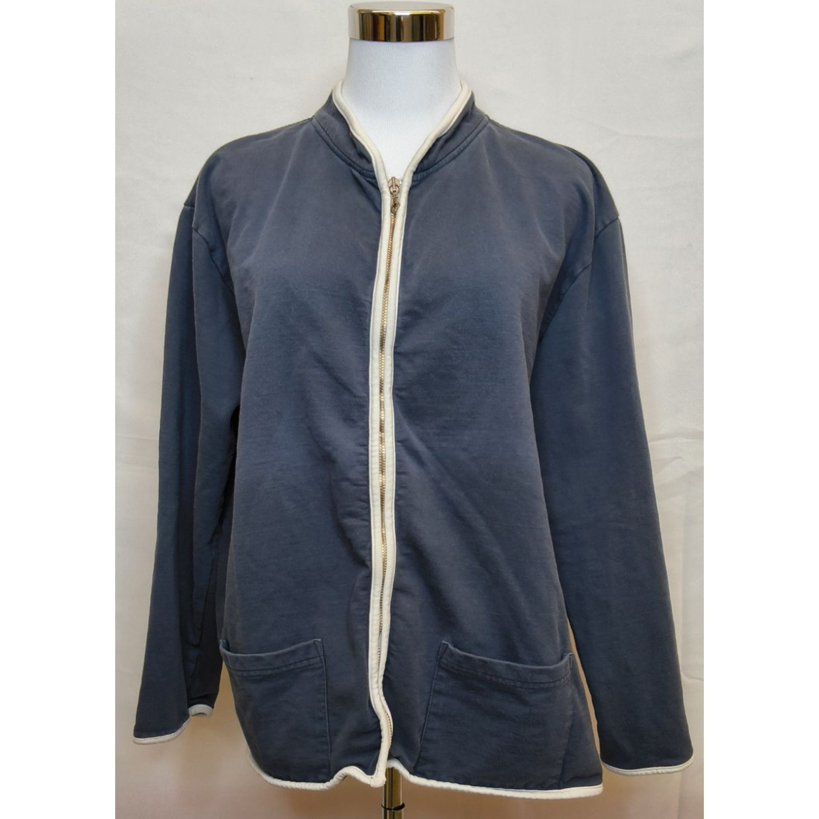 Ralph Lauren RRL Ralph Lauren Zip Sweatshirt Women's L Blue/White Cotton Size L / US 10 / IT 46 - 2 Thumbnail