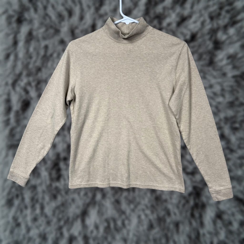 Vintage VINTAGE L.L.Bean T-Shirt S Beige Mock Neck Long Sleeve Cotton Spandex Jersey Solid 90s Minimalist Casual Womens Size S / US 4 / IT 40 - 1 Thumbnail