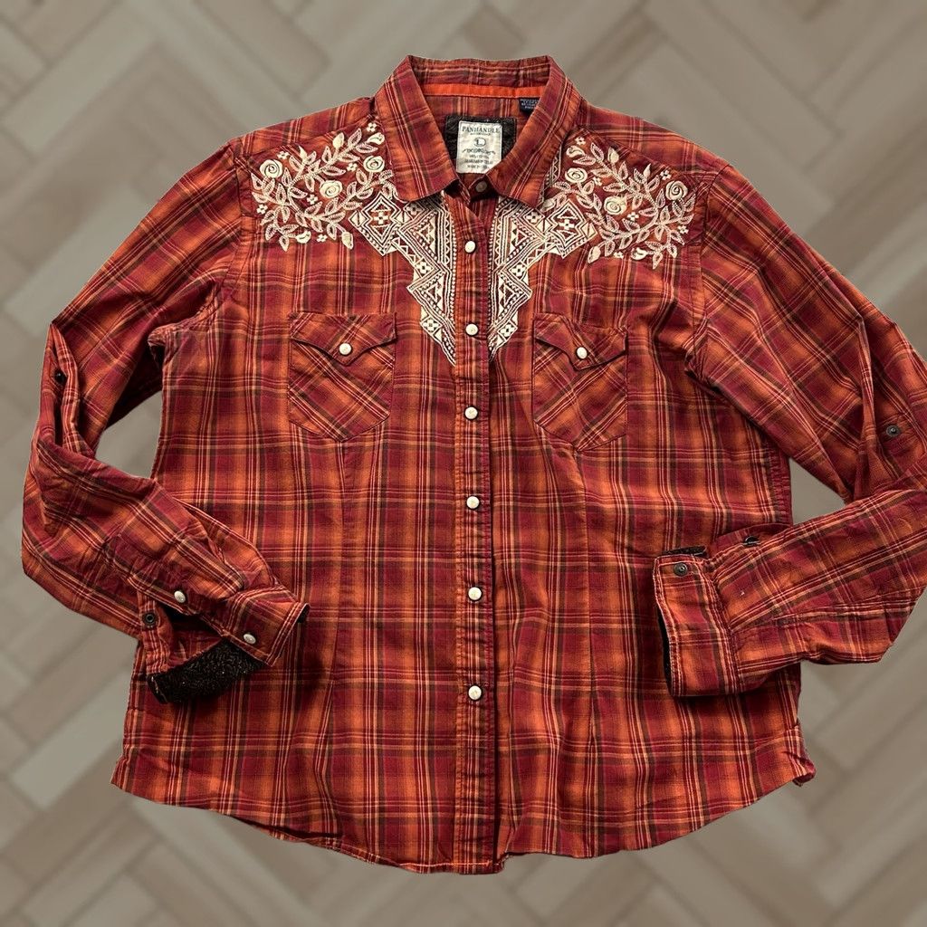 Vintage Panhandle Slim Shirt Long Sleeve Women L Red Pearl Snap Front Button Vintage Night Last Night's Shirt Womens Size L / US 10 / IT 46 - 1 Thumbnail