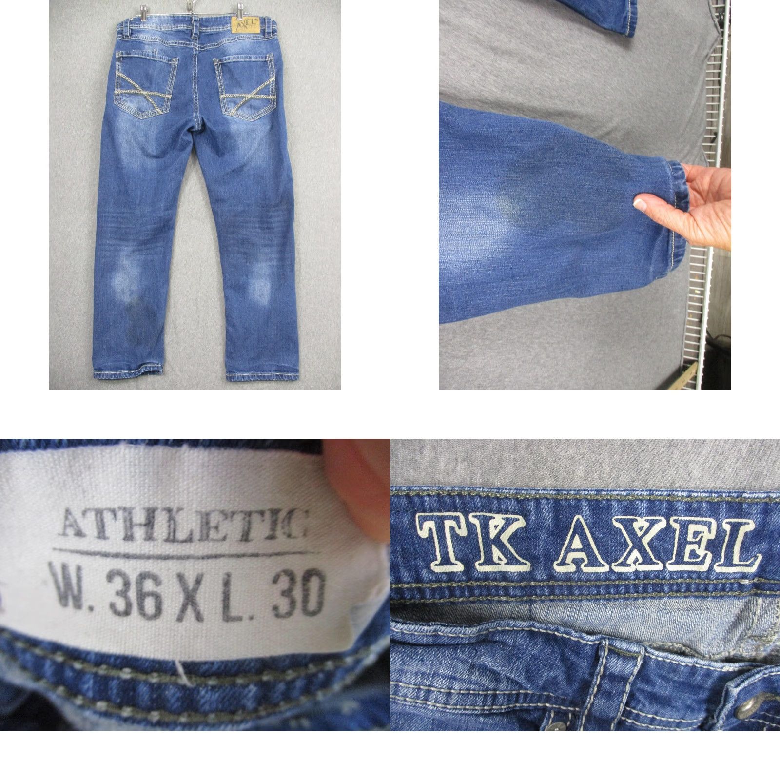 Vintage TK Axel Jeans Mens 36x30 Blue Athletic Fit Stretch Whiskered Contrast Stitch Size US 36 / EU 52 - 8 Thumbnail