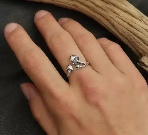 Ring Of Fire Gothic Mushroom Ring Geometric Silver Color Adjustable Size ONE SIZE - 2 Thumbnail