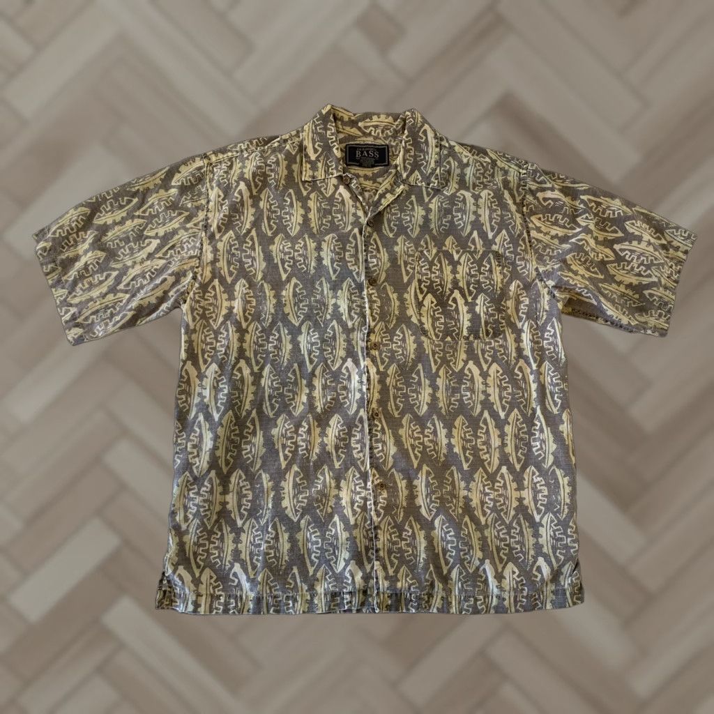 Vintage VINTAGE G.H. Bass & Co Abstract Geometric Hawaiian Shirt Tan Mens Small Brown Geometric Short Sleeve Button-Up Hawaiian 90s Mens Size US S / EU 44-46 / 1 - 1 Thumbnail