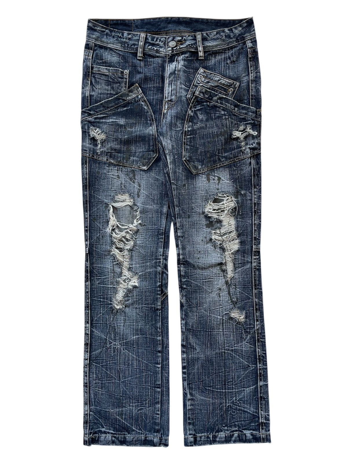 Who Decides War 2000s Solberry - Washed Distressed Unique Multipocket Jeans Size US 33 - 1 Thumbnail