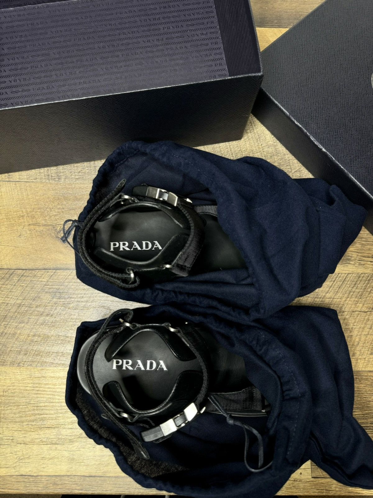 Prada Prada Black leather Strap silver Buckle Nylon Tape Sandals Size US 10 / EU 43 - 2 Thumbnail