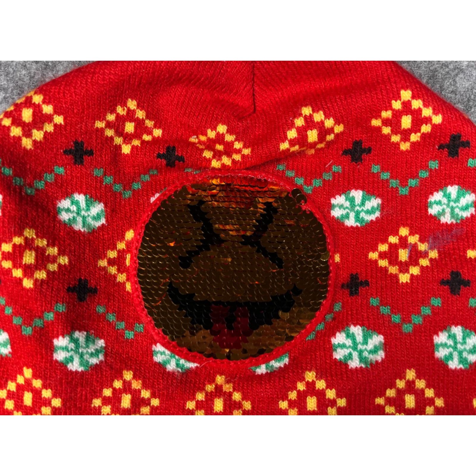 Walmart Naughty Or Nice Beanie Toque Adult OS Red Fair Isle Knit Acrylic Sequin Ski Pom Nike Shirt? Size ONE SIZE - 3 Thumbnail
