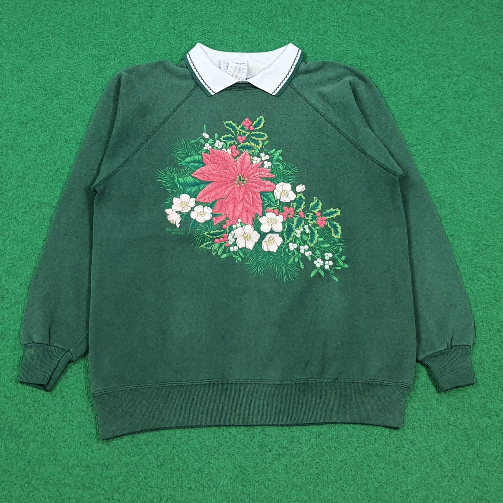 Hanes Vintage 90s Christmas Poinsettia Flower Crewneck E1A3 Size US M / EU 48-50 / 2 - 1 Thumbnail