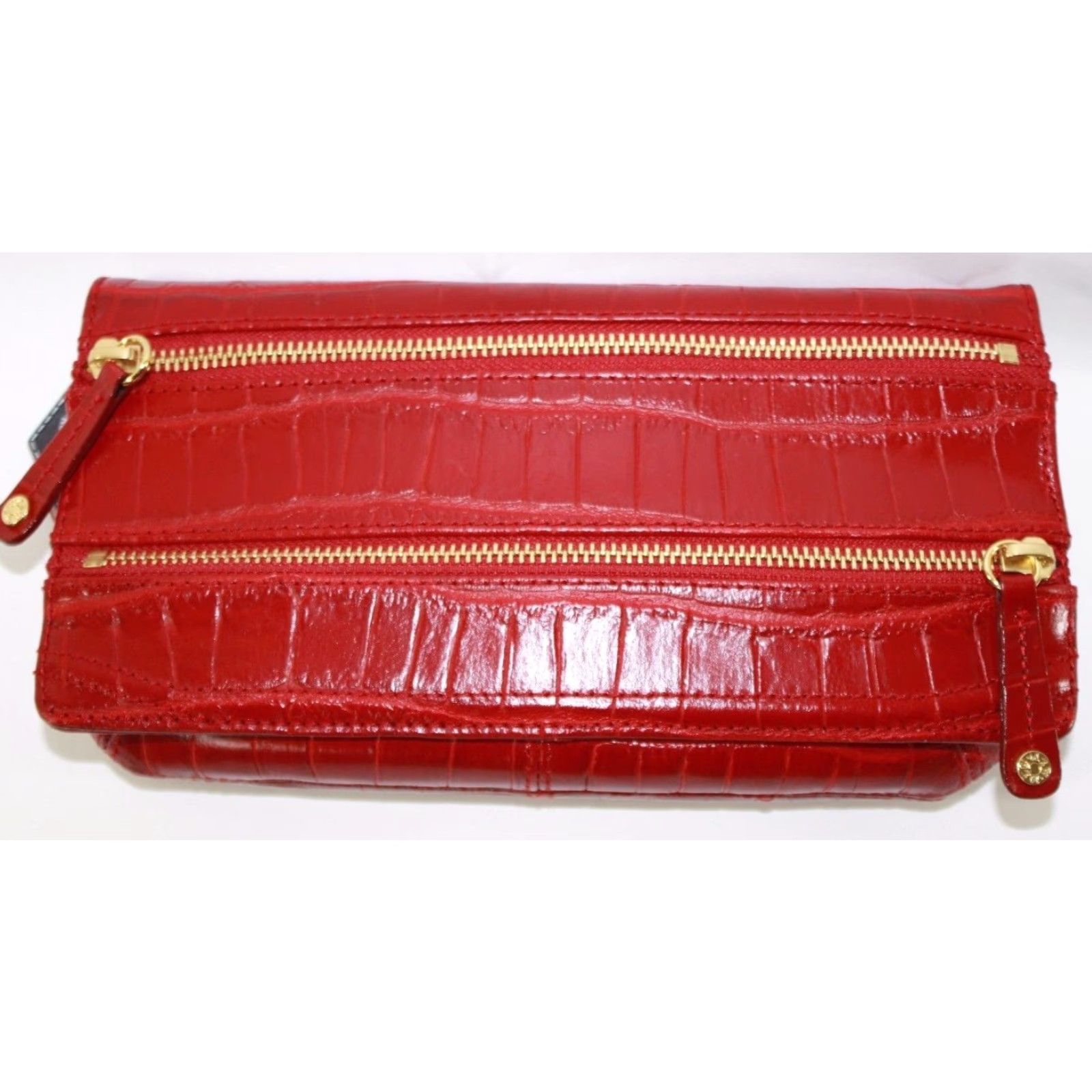 MZ Wallace MZ Wallace Eve Red Leather Crocodile Look Clutch Handbag Purse 10"x5" Zip Size ONE SIZE - 3 Thumbnail