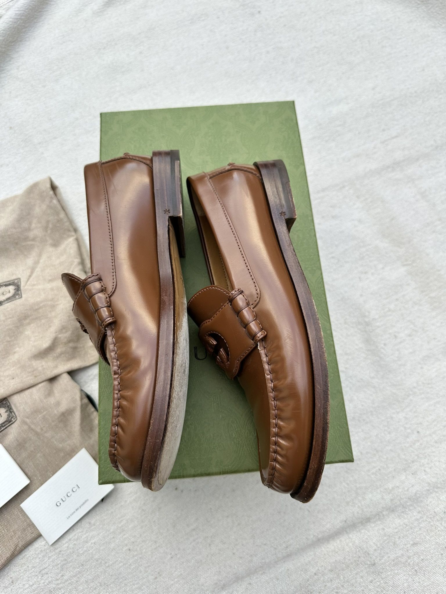 Gucci Gucci Moccasins Brown Leather Interlocking G Logo Shoes Size US 8 / EU 41 - 7 Thumbnail