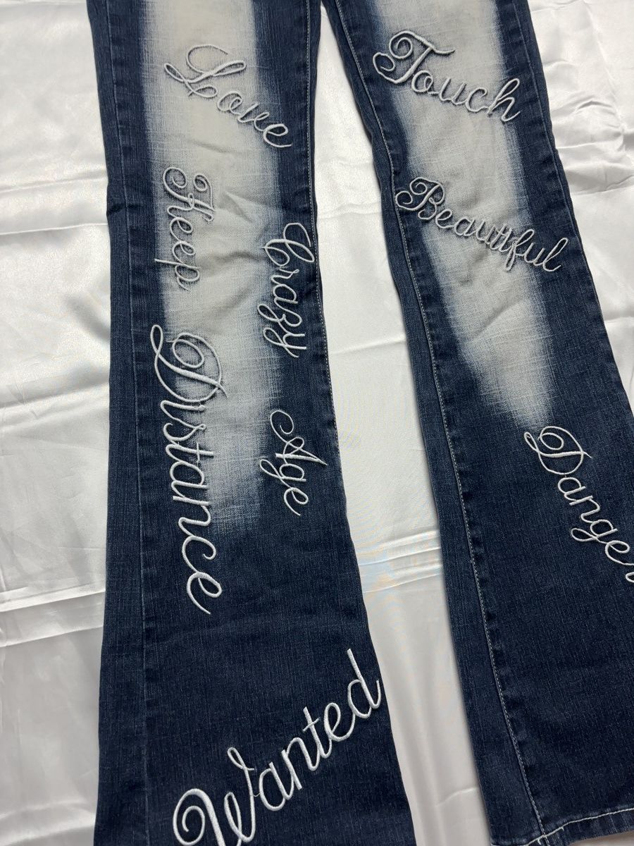 Vintage “Don’t touch” faded printed vintage flared denim jeans pants Size 26" / US 2 / IT 38 - 5 Thumbnail