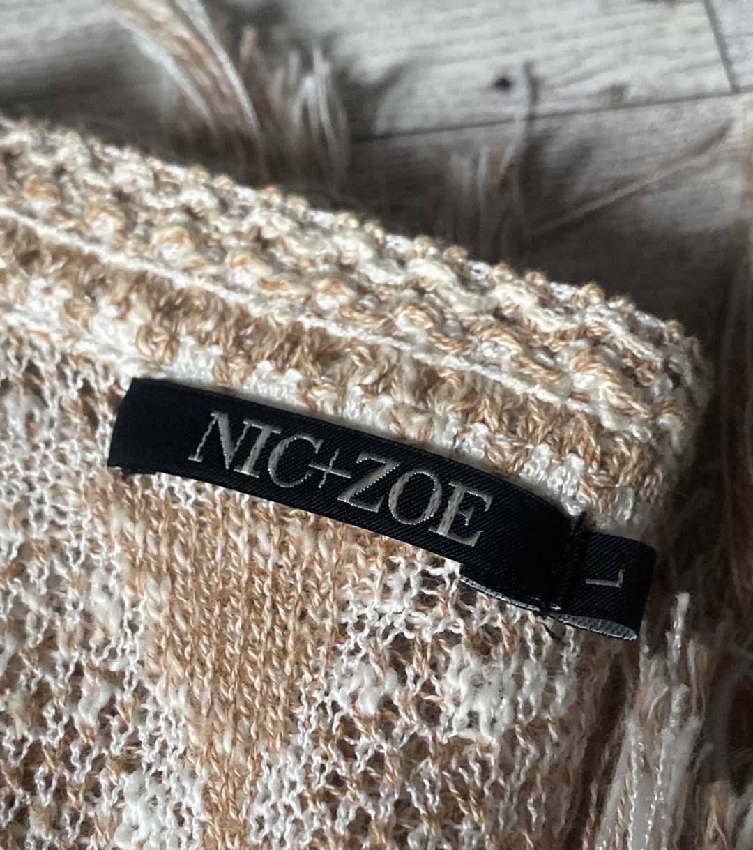 NIC+ZOE NICE + ZOE, Beige/Cream, Floral/Fringed, Open Knit Cardigan Size L / US 10 / IT 46 - 10 Thumbnail