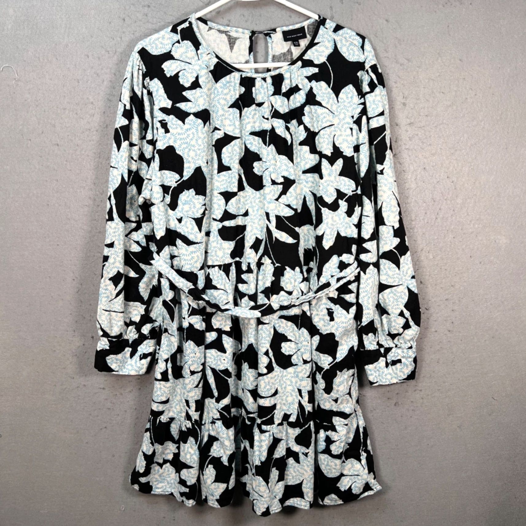 Vintage WHO WHAT WEAR Dress Maxi Floral Long Sleeve Knee Length 2XL Black White Tie Waist Womens Size XXL / US 16-18 / IT 52-54 - 2 Thumbnail