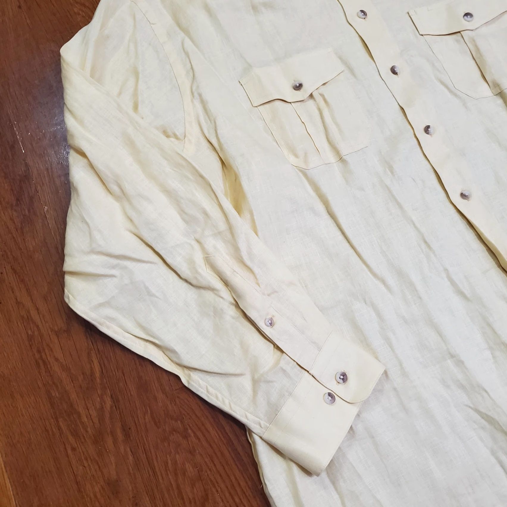 Vintage Paul Fredrick Shirt Mens 2XL Yellow 100% Linen Long Sleeve Button Front Casual Size US XXL / EU 58 / 5 - 2 Thumbnail
