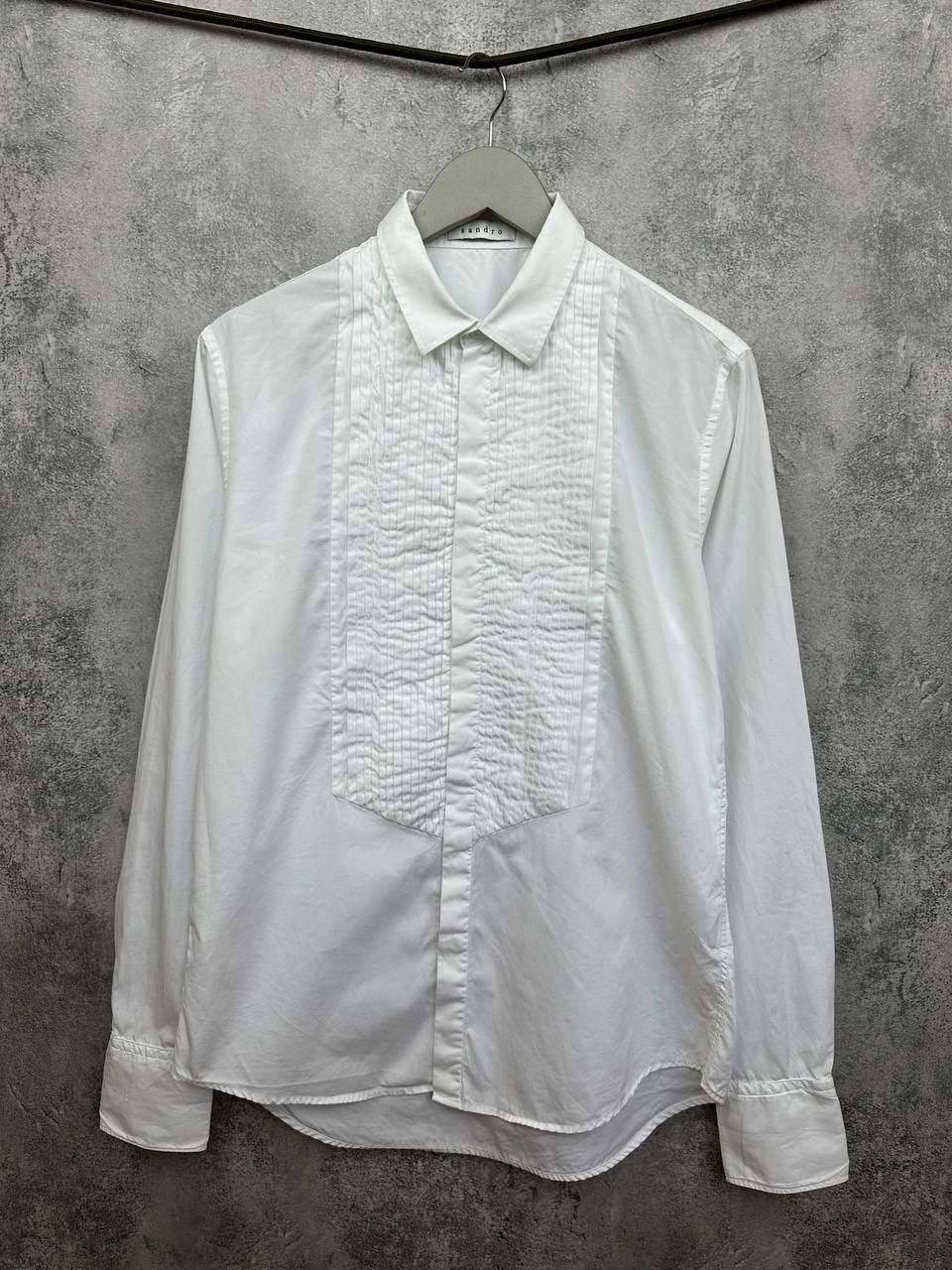 Sandro Paris White Pleated Front Tuxedo Shirt 100% Cotton