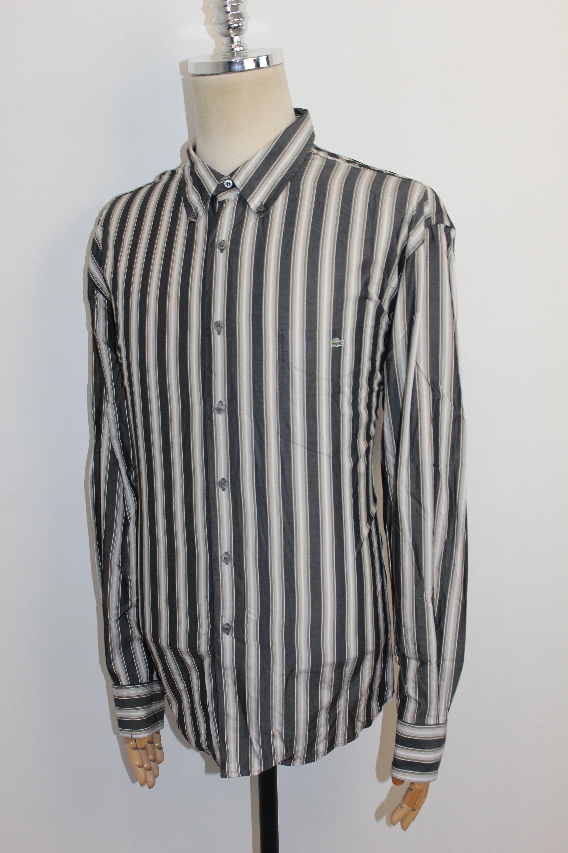 Lacoste Mens LACOSTE Long Sleeve Grey Striped Shirt Top Size M Size US XL / EU 56 / 4 - 1 Thumbnail