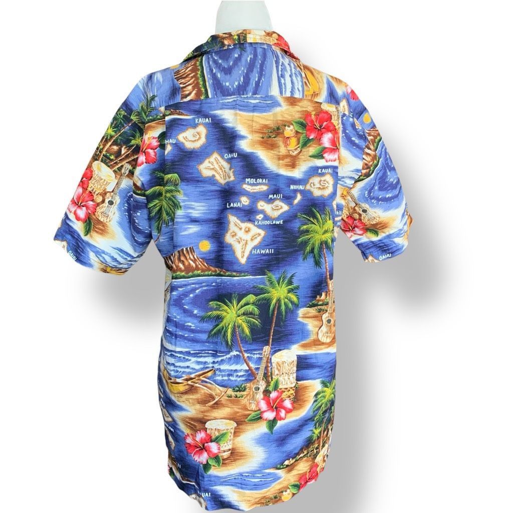 Vintage Vintage RJC Hawaiian Shirt Blue Island Map Floral Print Cott Size US S / EU 44-46 / 1 - 3 Thumbnail