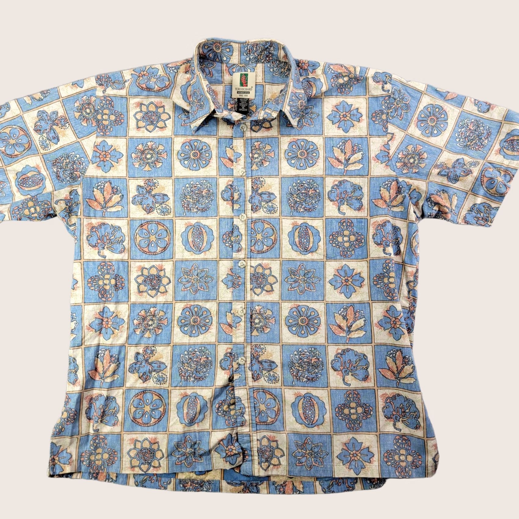 Tori Richard Tori Richard Shirt Mens XL Blue Floral Hawaiian Aloha Short Sleeve Button Cotton Size US XL / EU 56 / 4 - 1 Thumbnail
