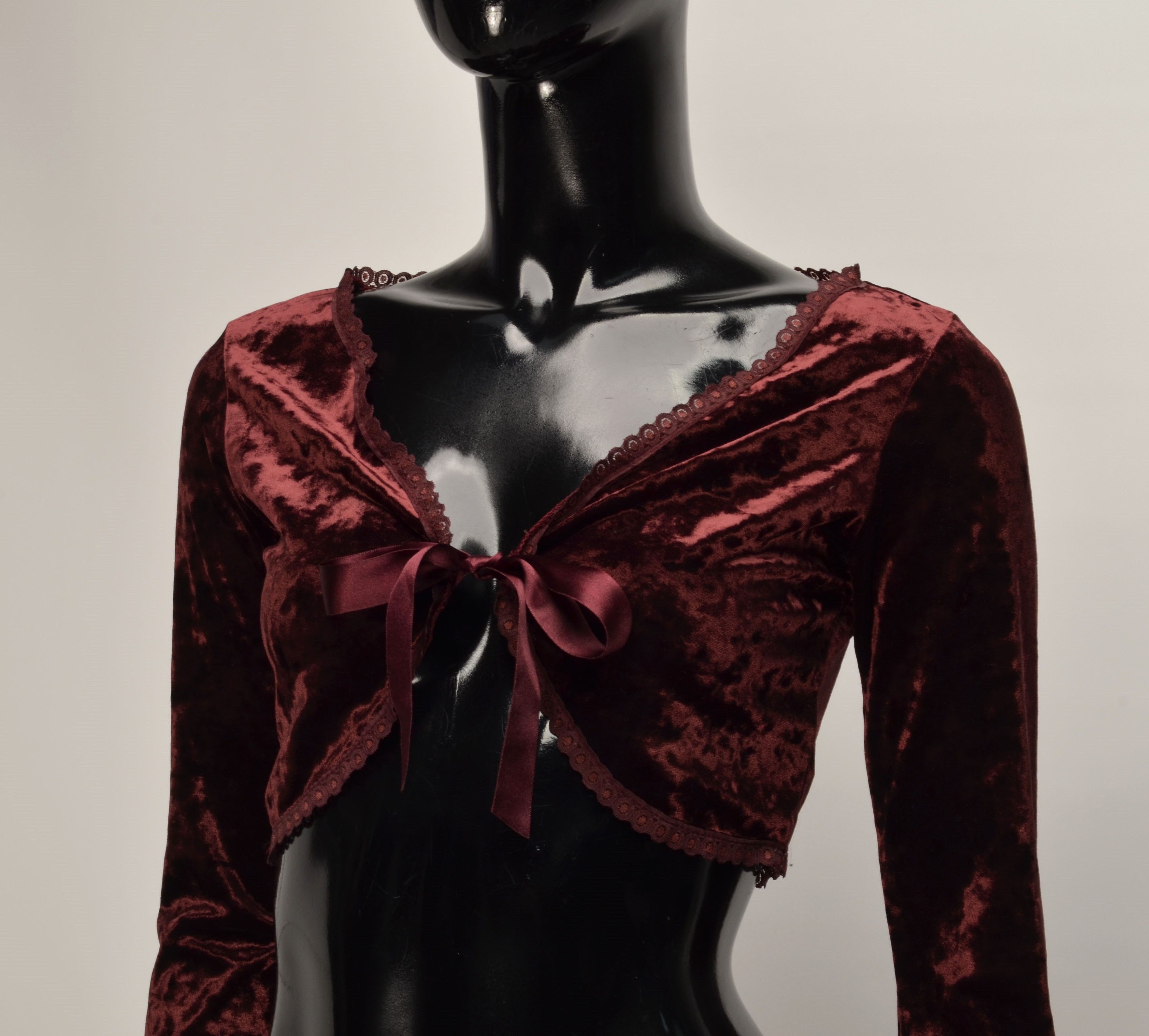 C&A × Designer × Vintage Clockhouse Vintage Y2K Fairy Burgundy Cropped Bolero Top Size S / US 4 / IT 40 - 2 Thumbnail
