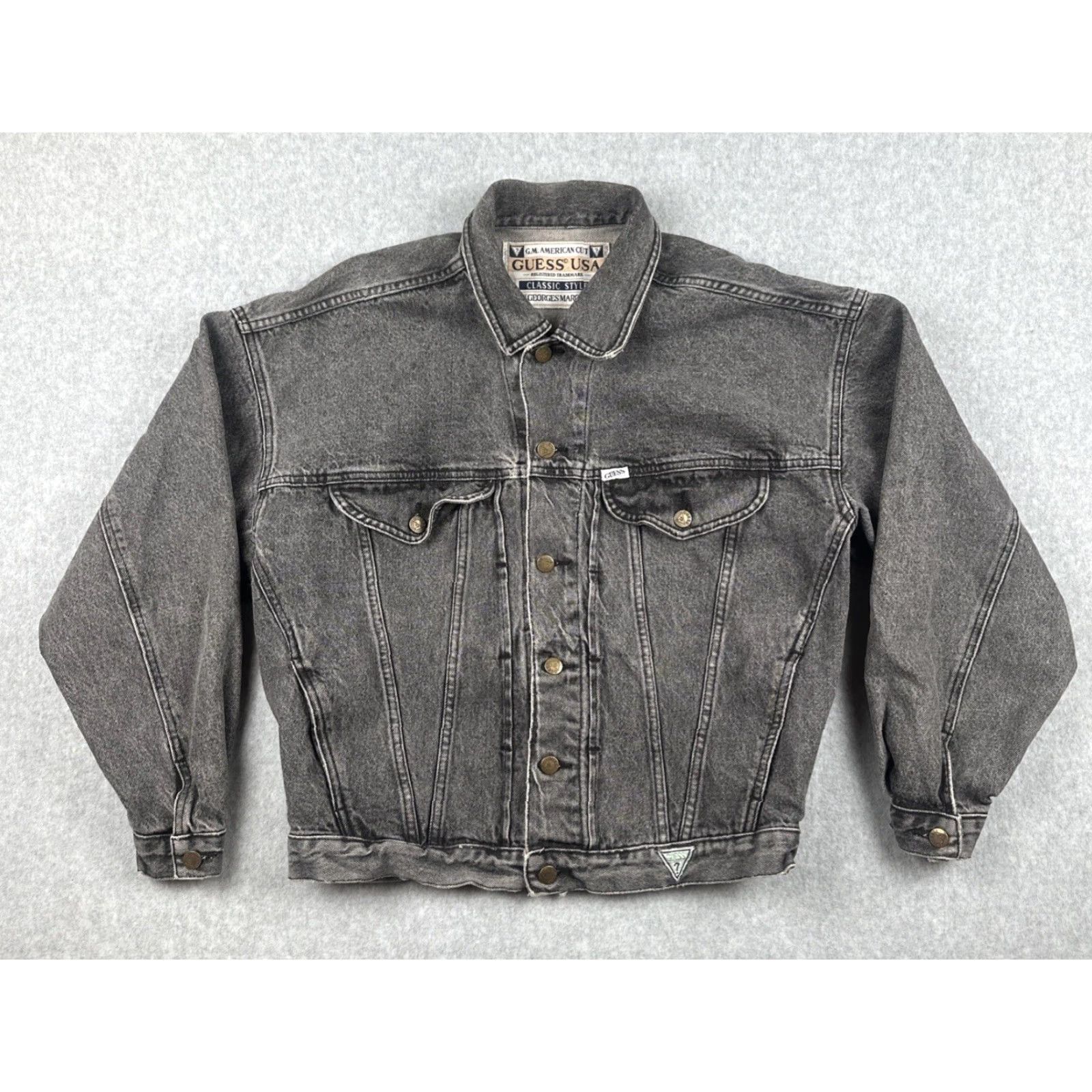 Guess VINTAGE Guess USA American Cut Mens M Faded Black Denim Jacket 80s Size US M / EU 48-50 / 2 - 2 Thumbnail