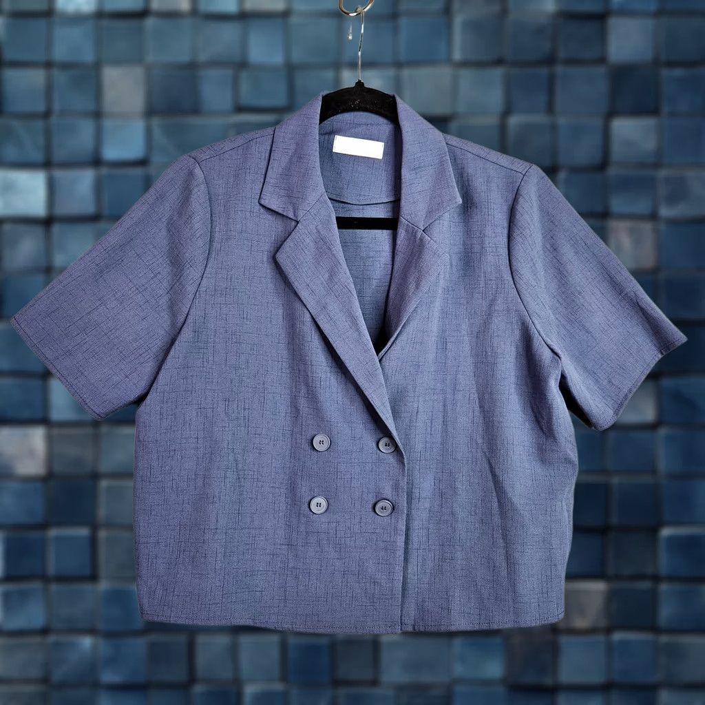 Oak + Fort Oak + Fort Women'S S Blue Cropped Short Sleeve Top for Casual Wear - Nylon Polyester Rayon Spandex Size S / US 4 / IT 40 - 1 Thumbnail
