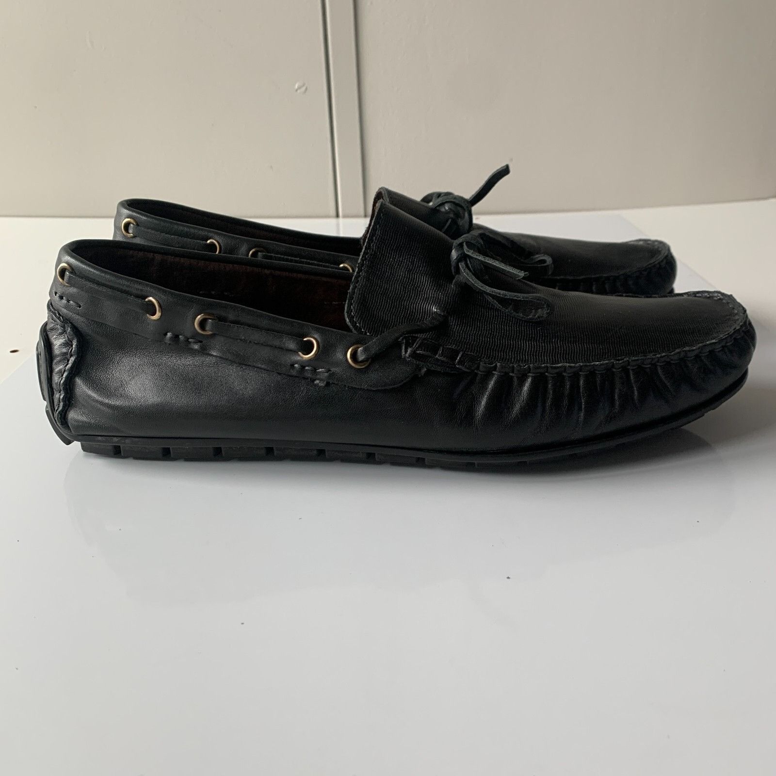 Bacco Bucci BACCO BUCCI Muse Black Leather Bow Loafers Driver Shoes Men' Size US 11 / EU 44 - 6 Thumbnail