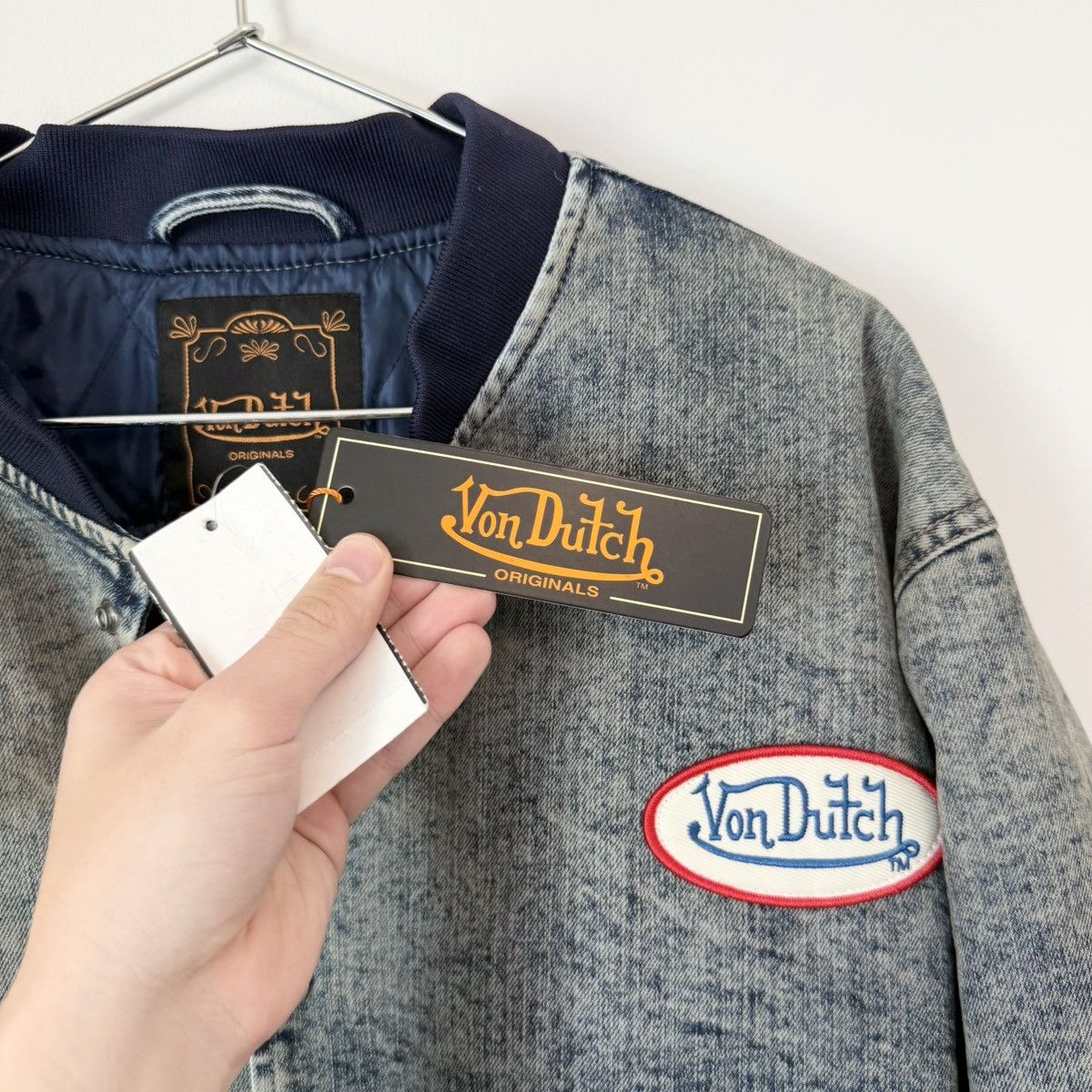 Von Dutch NWT Von Dutch Washed Denim Bomber Jacket Logo Patch Size US L / EU 52-54 / 3 - 7 Thumbnail