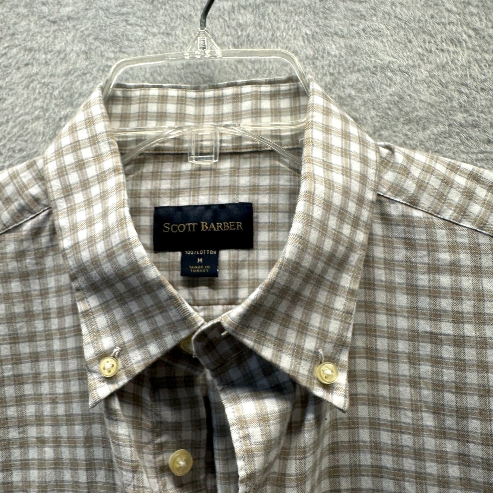 Vintage Scott Barber Shirt Adult Medium Brown White Casual Button Up Cotton Mens Shirt Size US M / EU 48-50 / 2 - 5 Thumbnail