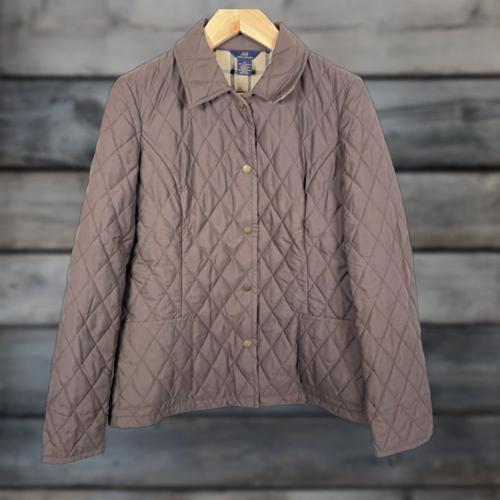Brooks Brothers Brooks Brothers Women's Jacket 10 Brown Cream Check Quilted Lining Snap Button Polyester Size L / US 10 / IT 46 - 1 Thumbnail