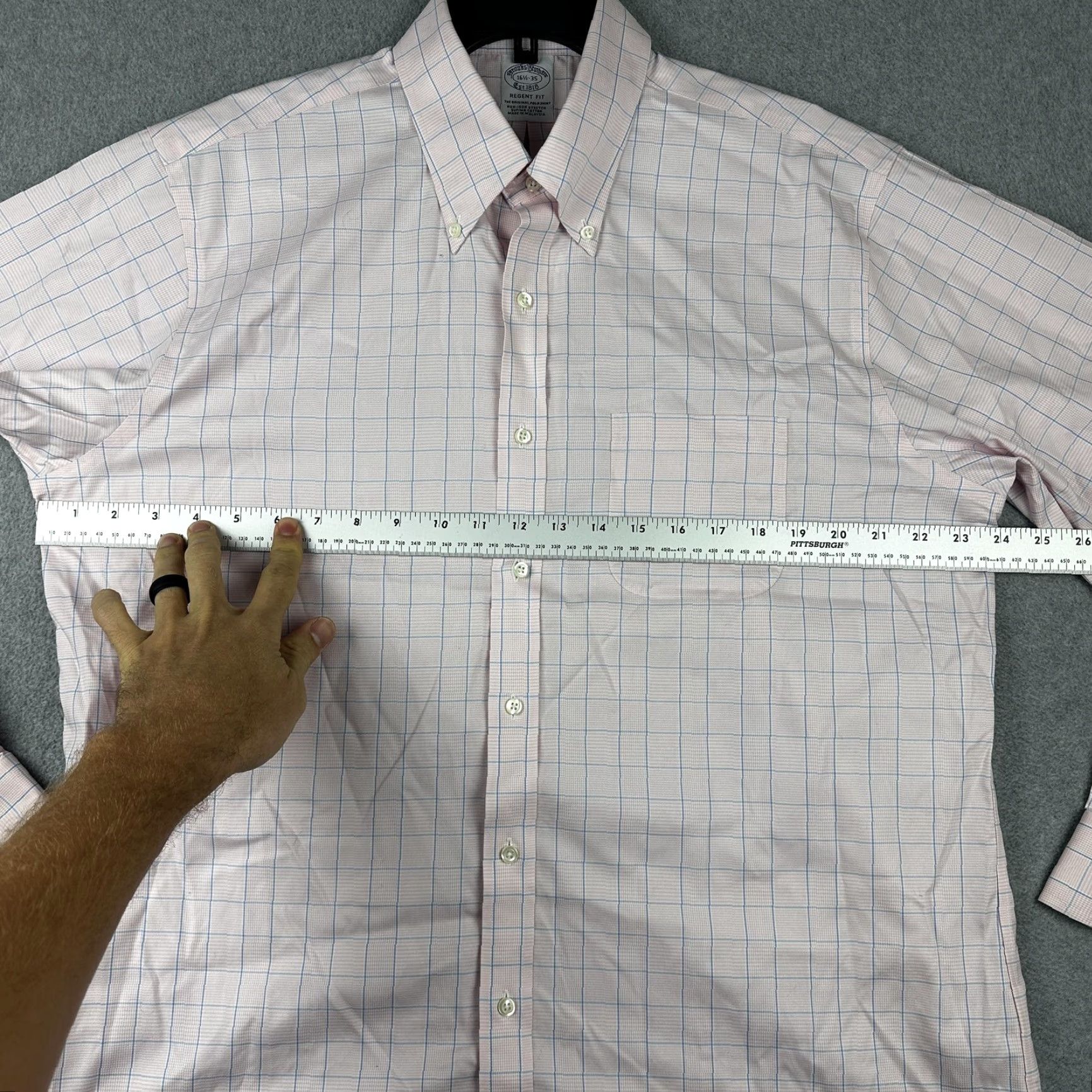 Brooks Brothers Brooks Brothers Shirt Mens 16.5 35 Pink Check Regent Fit Non Iron Stretch Supima Size US XL / EU 56 / 4 - 3 Thumbnail