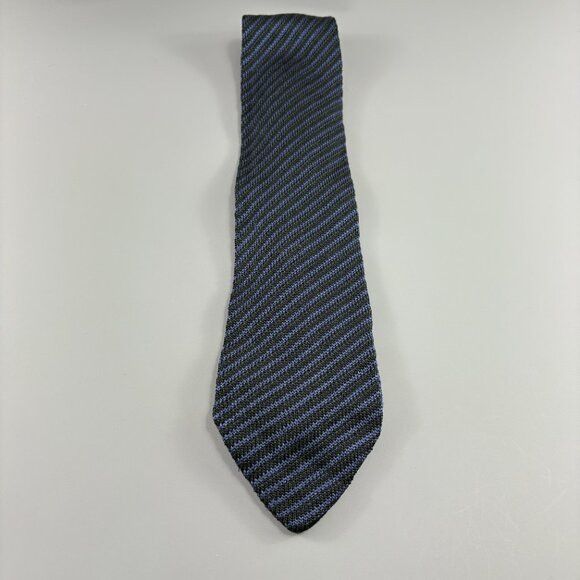 DAKS Daks Navy Blue / Black Striped Pointed Knit Men's Tie Size ONE SIZE - 3 Thumbnail