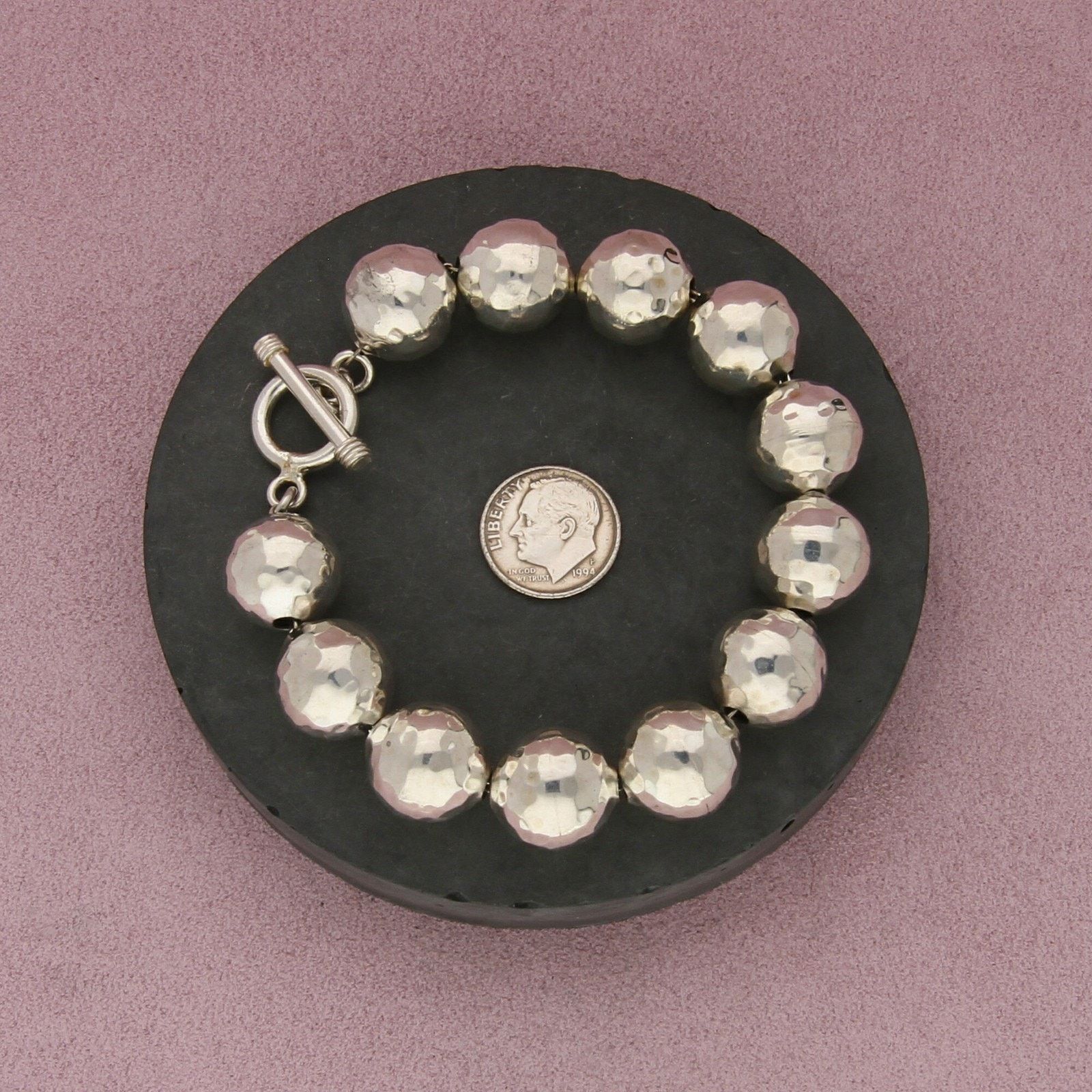 Sterling Silver sterling silver hammered bead chain bracelet size 6.75in Size ONE SIZE - 2 Thumbnail