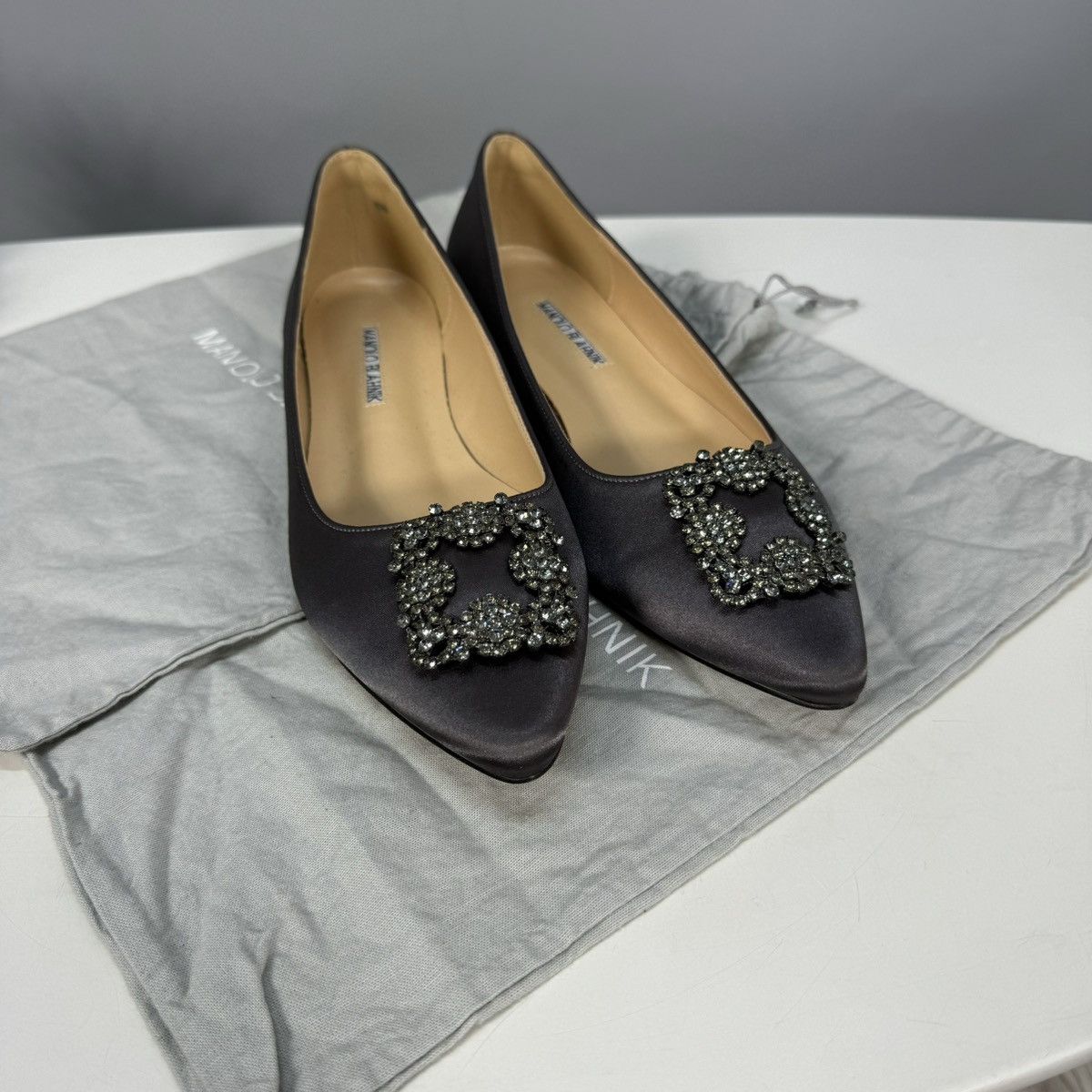 image of Manolo Blahnik Hangisiflat Ballet Flats in Grey, Women's (Size 12)