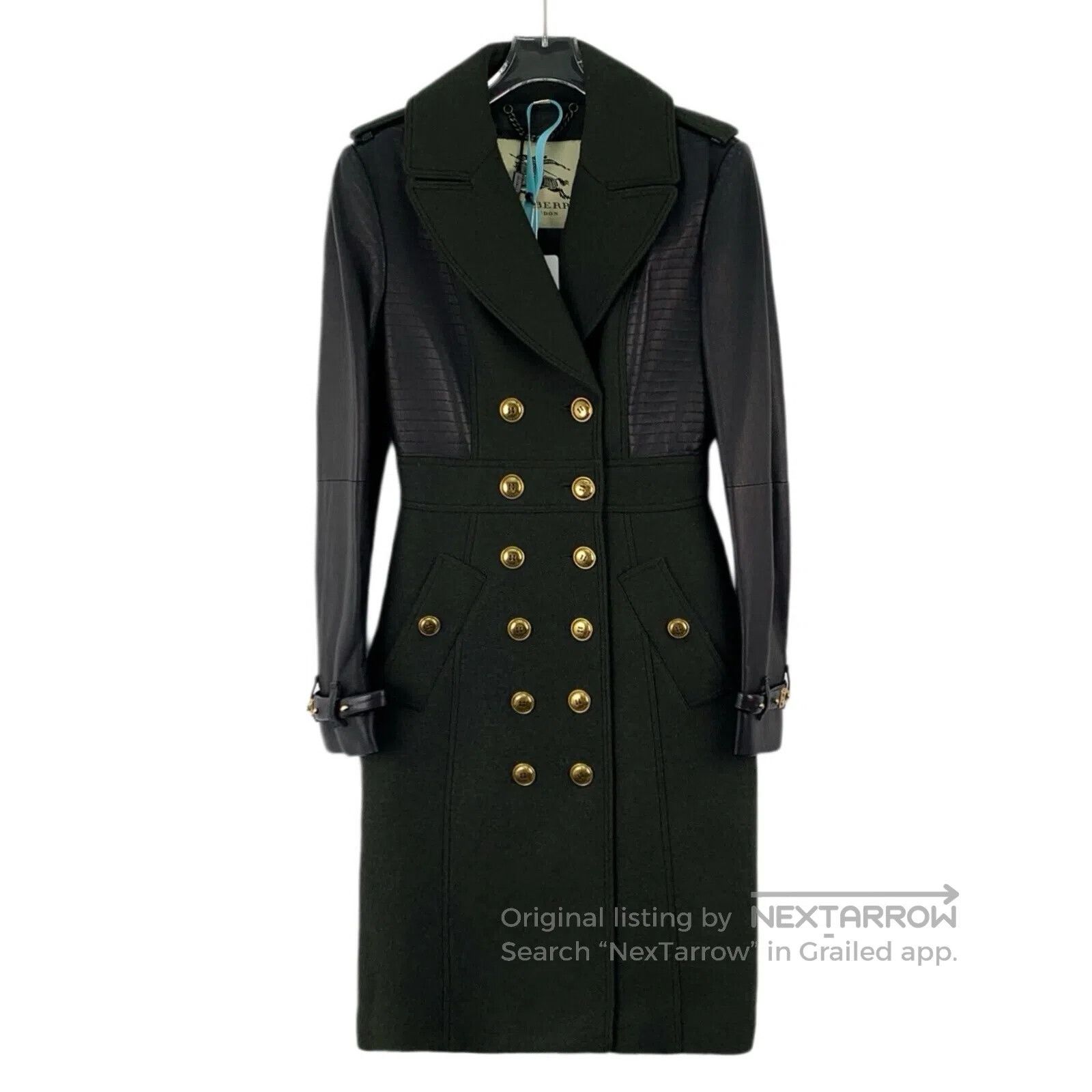 Burberry Burberry Dark green leather patch lapel double-breasted lo Size XS / US 0-2 / IT 36-38 - 1 Thumbnail