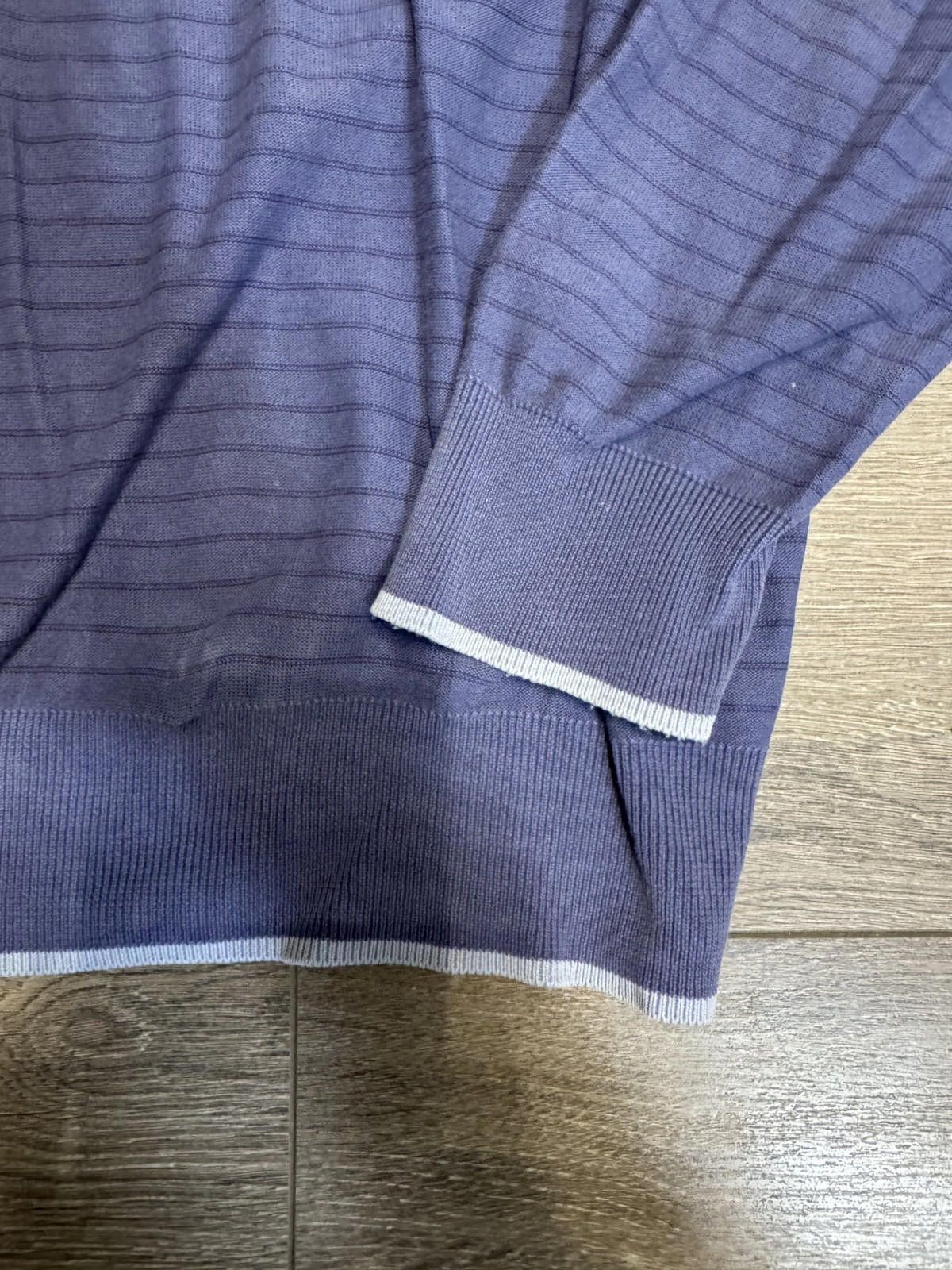 Massimo Dutti MASSIMO DUTTI Mens V-Neck Jumper Sweater Blue Striped Size US XXL / EU 58 / 5 - 2 Thumbnail