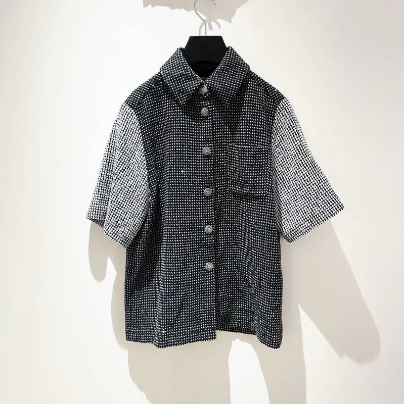 Chanel Chanel Short Sleeve Gray Cotton Blend Shirt 0089 Size M / US 6-8 / IT 42-44 - 1 Thumbnail