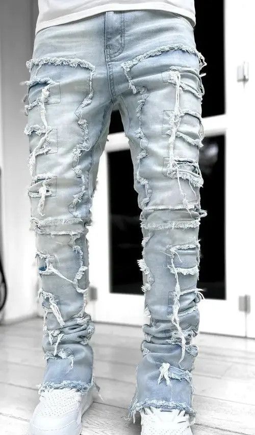 Vintage Elastic Ripped Denim Jeans